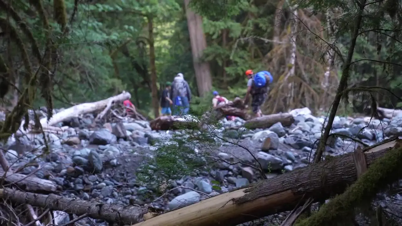 A team crossing the creek rocks on a Quest, 2023