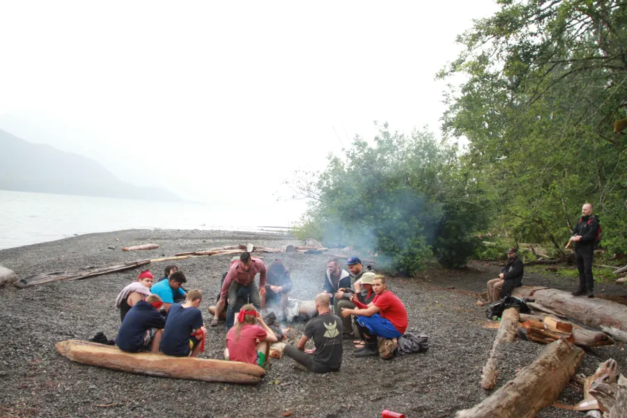 beach fire smoke and the whole camp by the lake, 2019