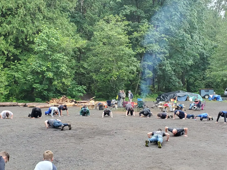 everyone doing push-ups on the beach, 2019